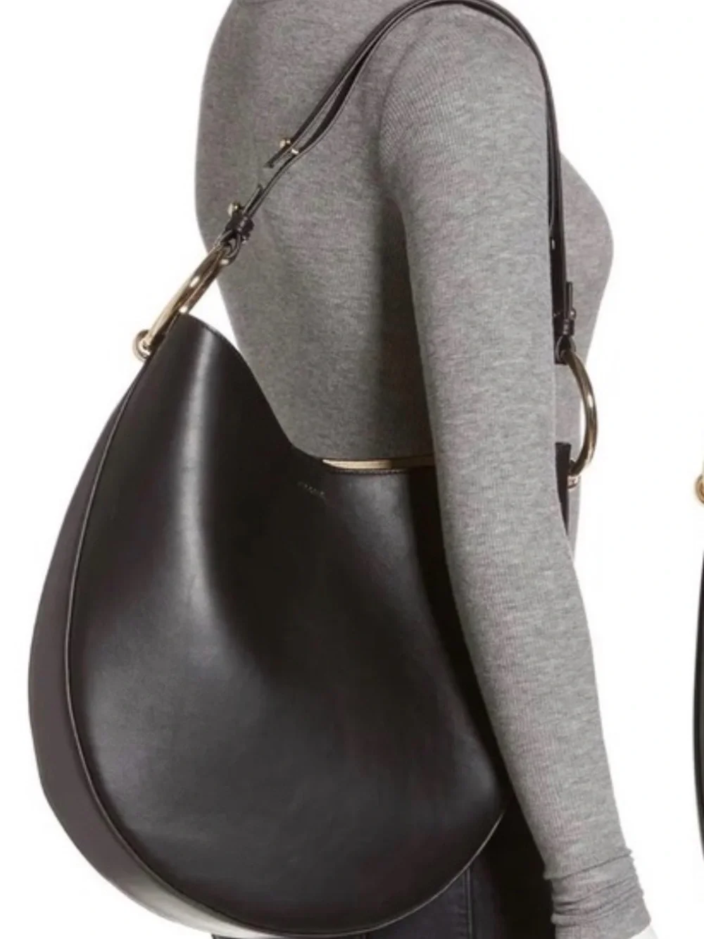 Frame Le Switch Black Leather Shoulder Hobo with Gold Rings